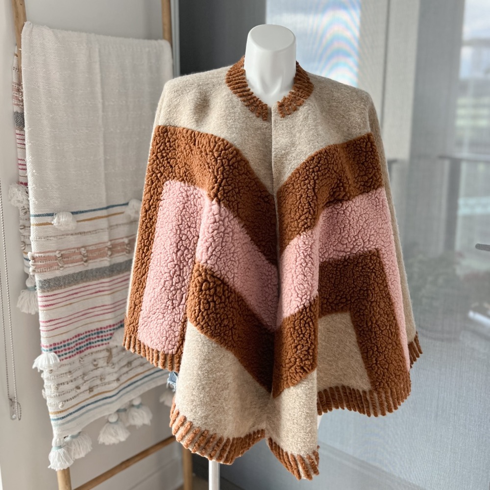 Maje Bruns Elbyor Colorblock Wool Blend Poncho Women’s One Size